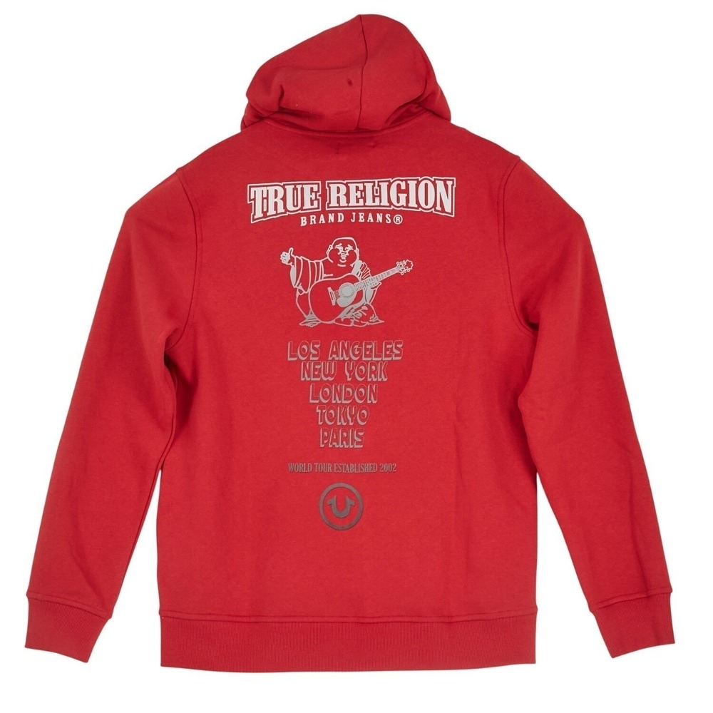 True Religion Mens Red World Tour Established 2002 Graphic Zip Hoodie‎ Size L